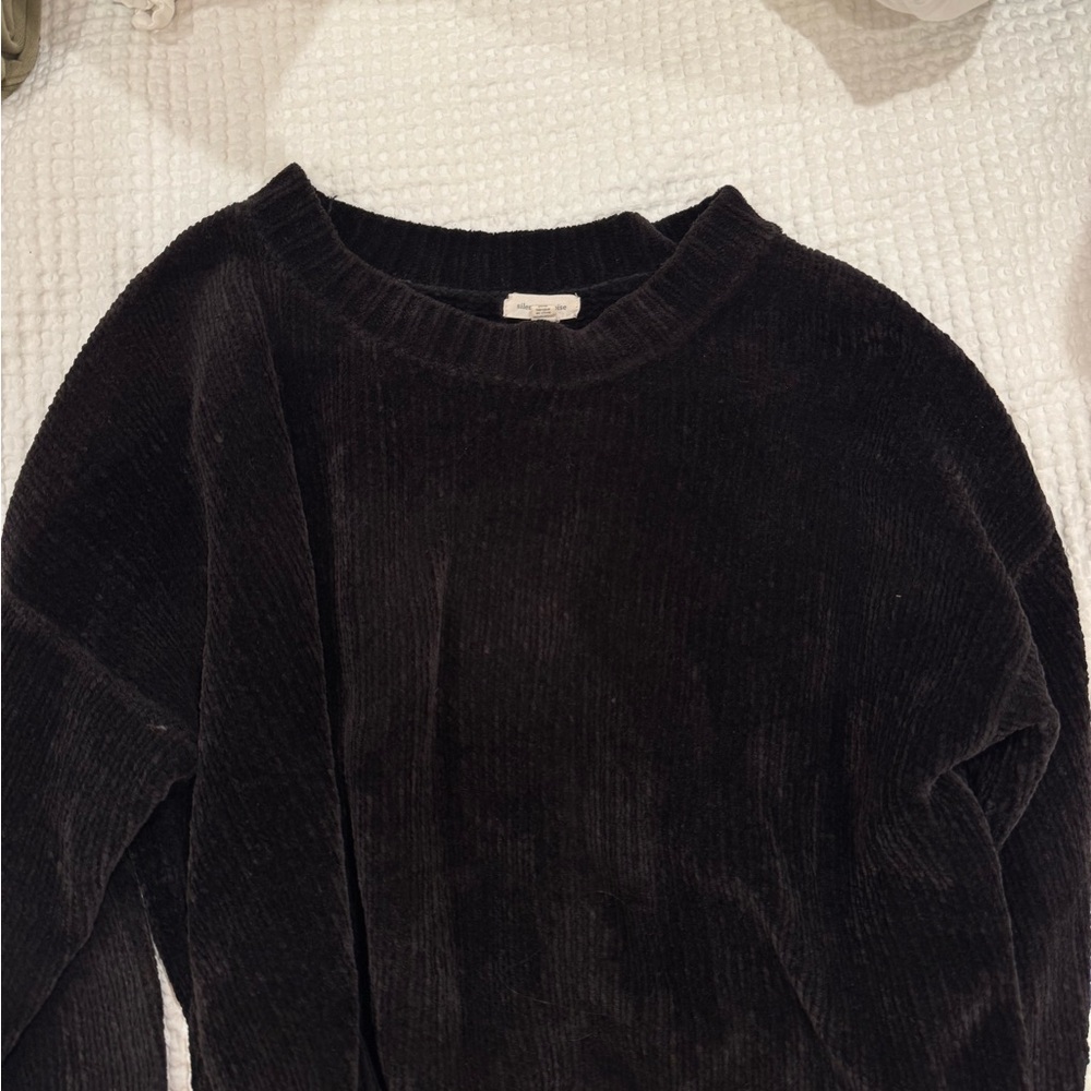 silence + noise Black Ribbed Velvet Long Sleeve Top